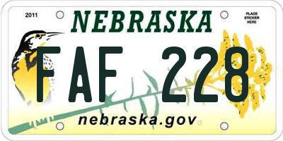 NE license plate FAF228