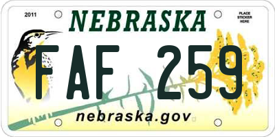 NE license plate FAF259