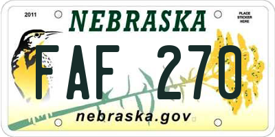 NE license plate FAF270