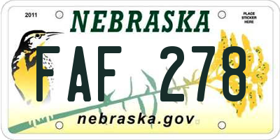 NE license plate FAF278