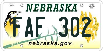 NE license plate FAF302