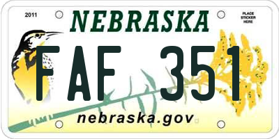 NE license plate FAF351