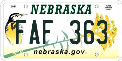 NE license plate FAF363