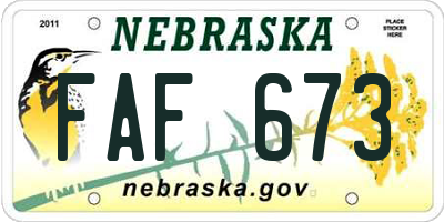 NE license plate FAF673