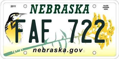 NE license plate FAF722