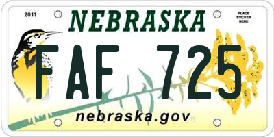 NE license plate FAF725