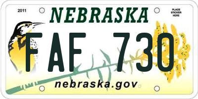 NE license plate FAF730