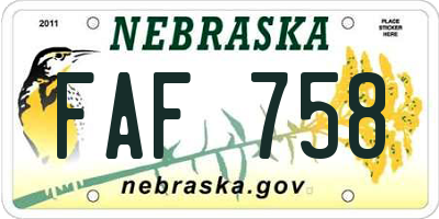 NE license plate FAF758