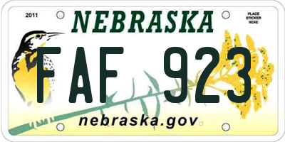 NE license plate FAF923