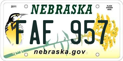 NE license plate FAF957