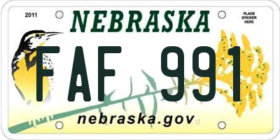 NE license plate FAF991