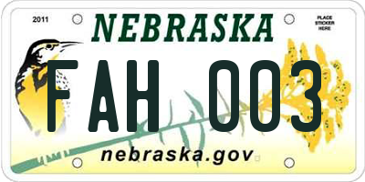 NE license plate FAH003