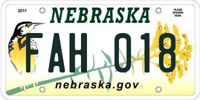 NE license plate FAH018