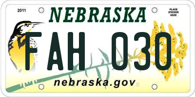 NE license plate FAH030