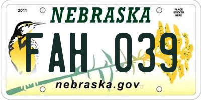 NE license plate FAH039