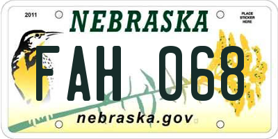 NE license plate FAH068