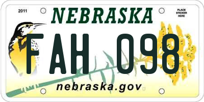 NE license plate FAH098