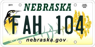 NE license plate FAH104