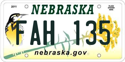 NE license plate FAH135