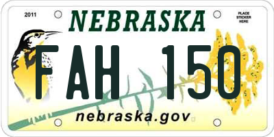 NE license plate FAH150
