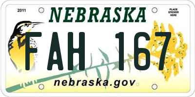 NE license plate FAH167