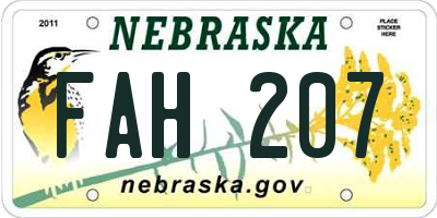 NE license plate FAH207