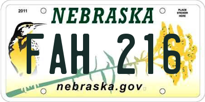 NE license plate FAH216