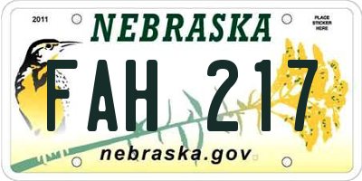NE license plate FAH217