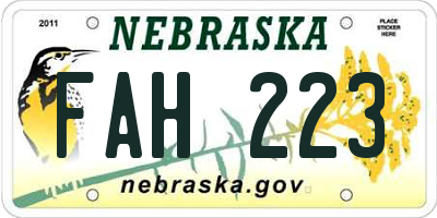 NE license plate FAH223