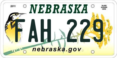 NE license plate FAH229