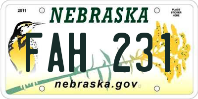NE license plate FAH231