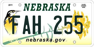 NE license plate FAH255