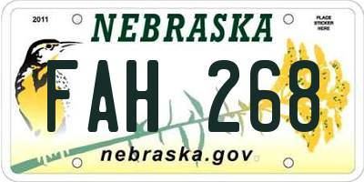 NE license plate FAH268