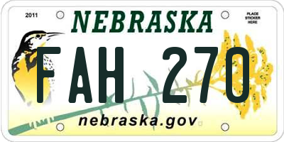NE license plate FAH270