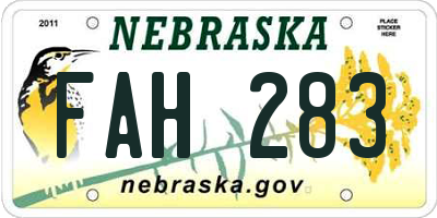 NE license plate FAH283