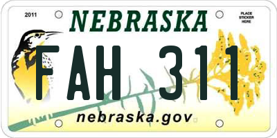 NE license plate FAH311