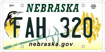 NE license plate FAH320