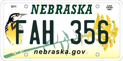 NE license plate FAH356