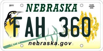 NE license plate FAH360