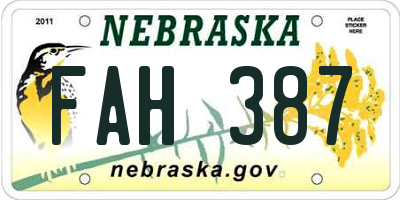NE license plate FAH387