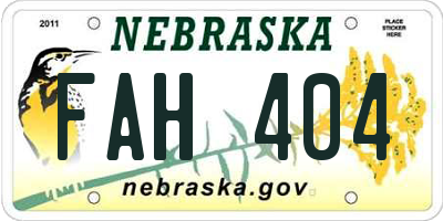 NE license plate FAH404