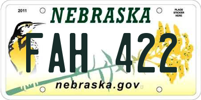 NE license plate FAH422