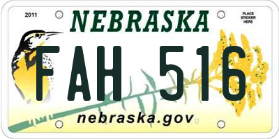 NE license plate FAH516