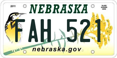 NE license plate FAH521