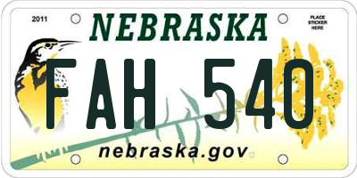 NE license plate FAH540
