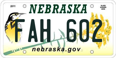 NE license plate FAH602