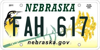 NE license plate FAH617