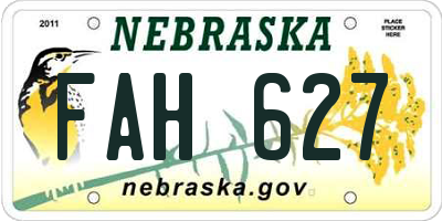 NE license plate FAH627