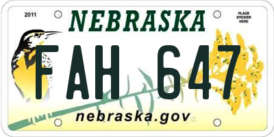 NE license plate FAH647