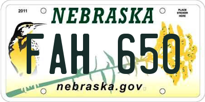 NE license plate FAH650